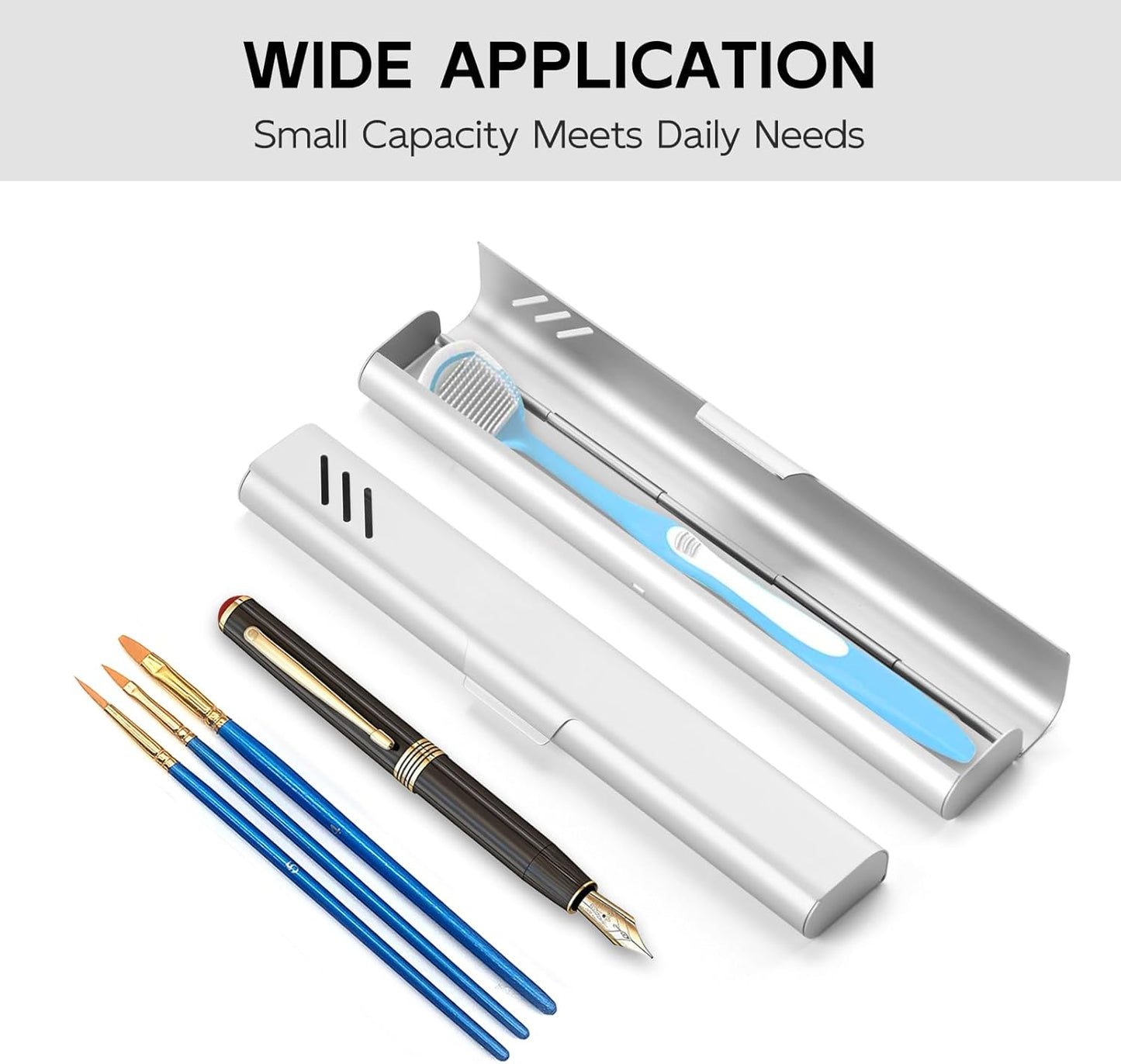 Travel Toothbrush Case, Portable Toothbrush Holder, Durable Aluminum Toothbrush Storage Box, Small Breathable Manual Toothbrush Container for Traveling, School, Camping, Business Trip - Sliver