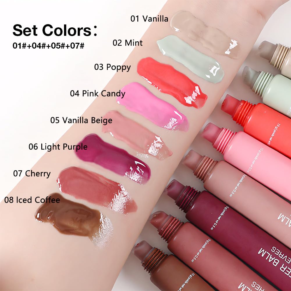 Lip Butter Balm, Cherry Flavor, Ultra-Hydrating with Natural Ingredients, 4-Pack (Set04（01#+04#+05#+07#）, 4Pcs (Pack of 1))