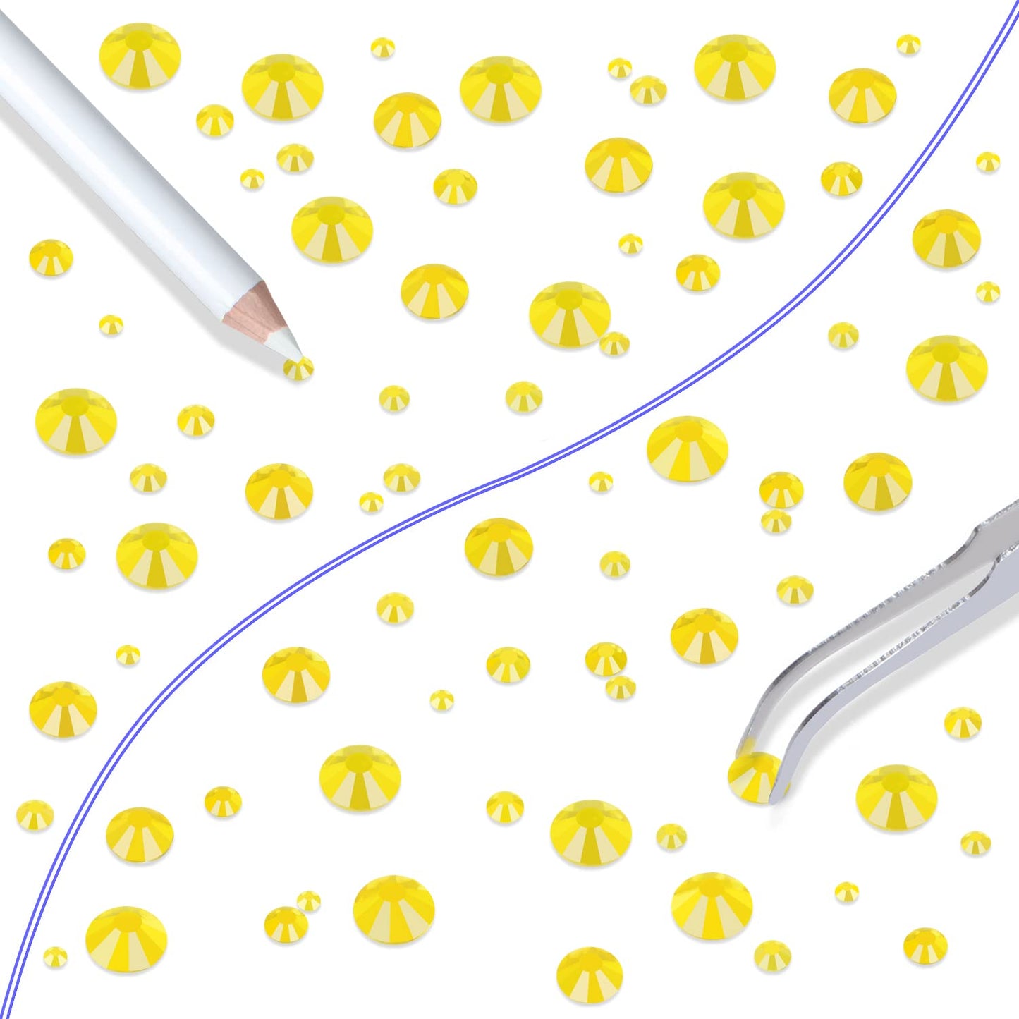 LPBeads 6000 Pieces Citrine Non Hotfix Rhinestones 6 Sizes Round Crystal Glass Flat Back Rhinestones with Tweezers and Picking Pen for Nail Art Crafts Clothes Bags DIY