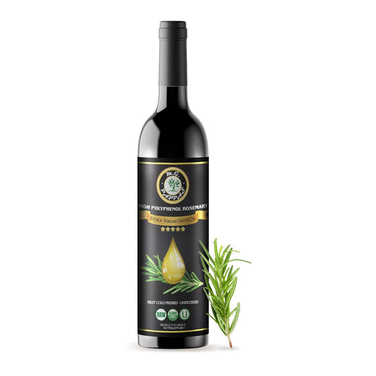 M.G. PAPPAS Rosemary Infused Olive Oil - High Polyphenol Rich Extra Virgin Olive Oil Unfiltered - Polyphenol Lab Report 650mg/kg - Cold Pressed Greek EVOO Award Winning - Rosemary Oil Cooking 12.7 Oz