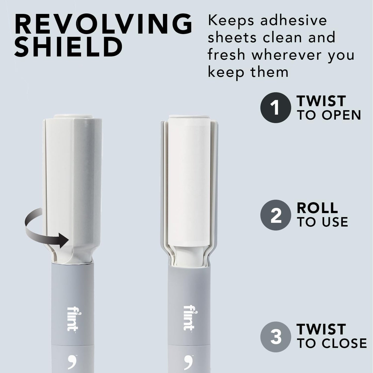 Flint Plus XL Retractable Lint Remover & Pet Hair Roller for Clothes – Refillable & Reusable Lint Roller with 140 Extra Sticky Tear-Off Sheets – Value Pack, Light Grey