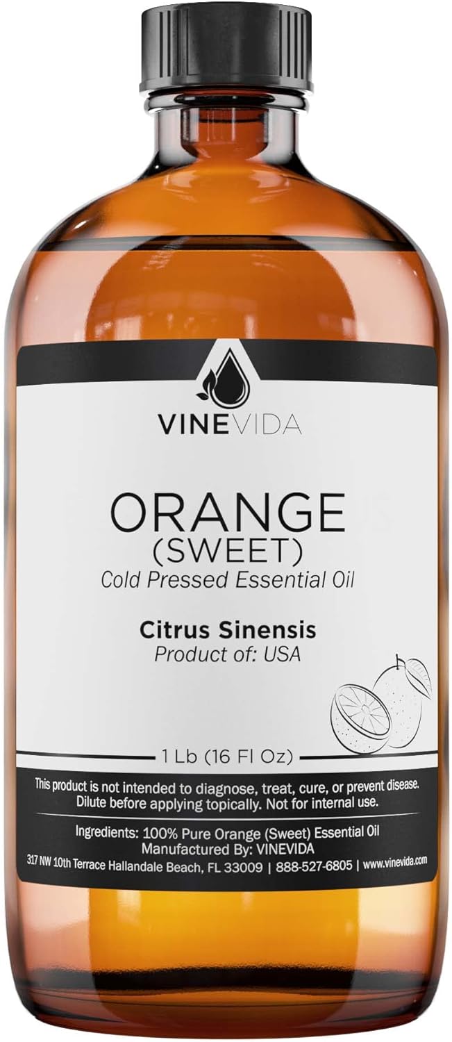 VINEVIDA Orange Sweet Essential Oil - 16 oz - Undiluted - DIY Candle Scents - Bulk for Soap Making & Skin Safe