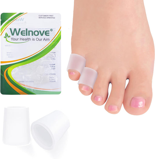 Welnove Pinky Toe Sleeves Protectors - 12-Pack Aloe Vera Extract Infused Silicone Toe Covers for Corns, Calluses, Blisters – Soft Gel Protector Toe Cushions for Pain Relief
