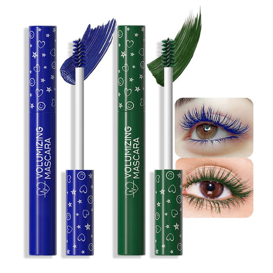 Colored Mascara for Eyelashes Set,Colorful Waterproof Mascara for eyelashes Long lasting Charming Voluminous Women Halloween Eye Makeup (2Pcs 01#Blue&06#Green, F)