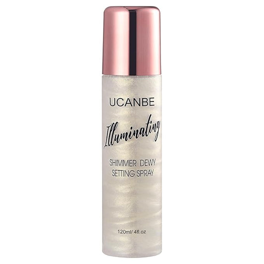 UCANBE Shimmer Dewy Setting Spray – Glowing + Makeup Setting Spray 2 in 1 Lightweight Formula for a Radiant Glow,Long-Lasting Face Mist for Face Body, 4 Fl Oz #Platinum