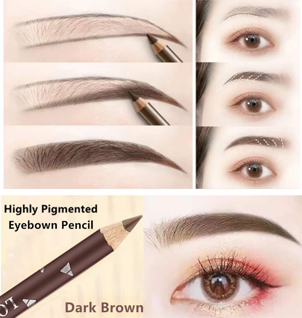 Go Ho 12 PCS Dark Brown Eyebrow Eyeliner Pencils,Sweatproof Eyebrow Pencil,Long-lasting Nice Color Eye Brow Gel Pen Makeup Brow Tint Sticks（Dark Brown）