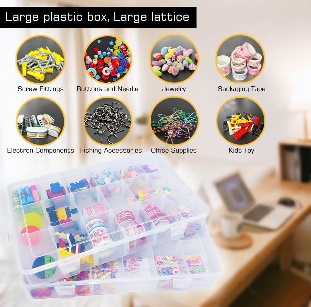 Large Clear Organizer Box,12 Grids Organizer Box with Removable Dividers for Jewelry,Bead Storage,Plastic Compartment Container for Tool Tackle(8.8 x 7.1 x 2.3 in)