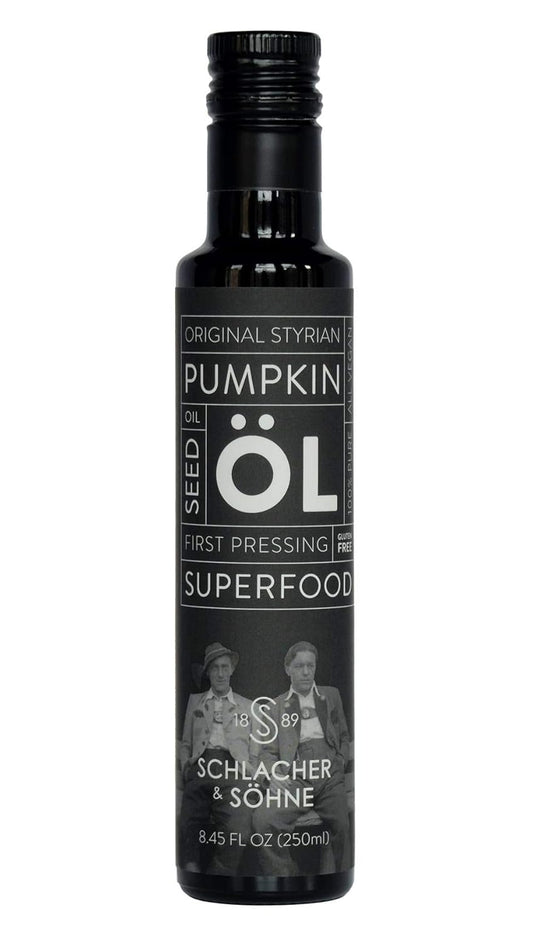 Schlacher & Söhne Styrian Pumpkin Seed Oil: 100% Pure, Cold Pressed, Non GMO, Gluten Free, Vegan, May Helps in Hair Growth, Made in Austria (8.4 FL OZ of 250 ml)