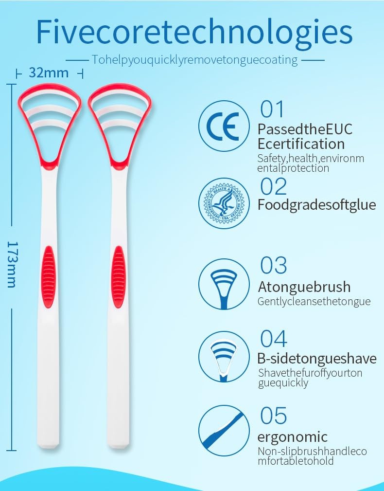 YANDY Tongue scraper, tongue brush for adults and children,easy to use,freshens breath and helps eliminate bad breath (Pack of 2)