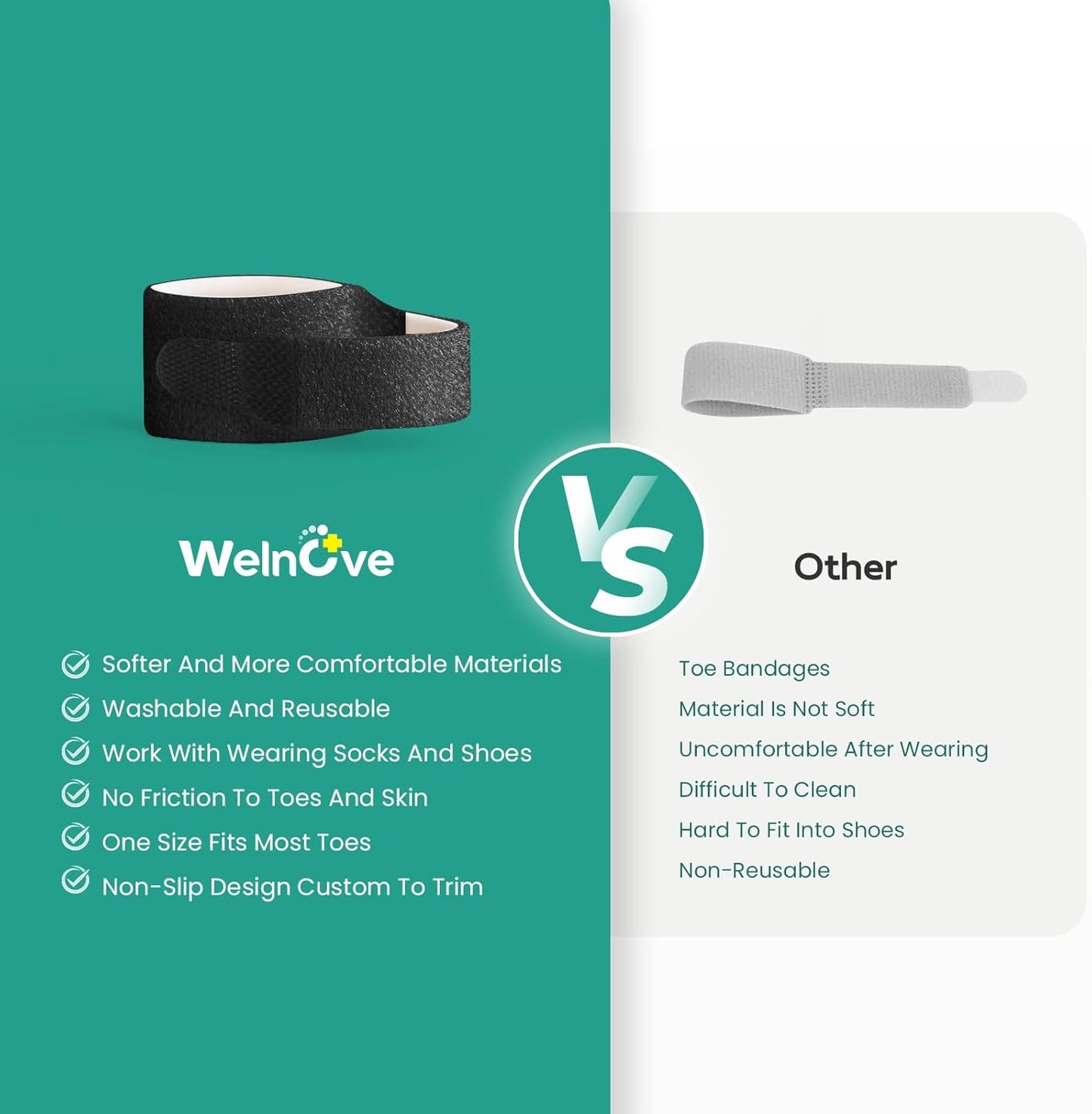 Welnove Hammer Toe Straightener - 8 Pack Broken Toe Wraps - Hammer Toe Corrector for Women - Toe Splints for Crooked Toes, Curled Toes, Bent Toes - (Multi-Size, Black)