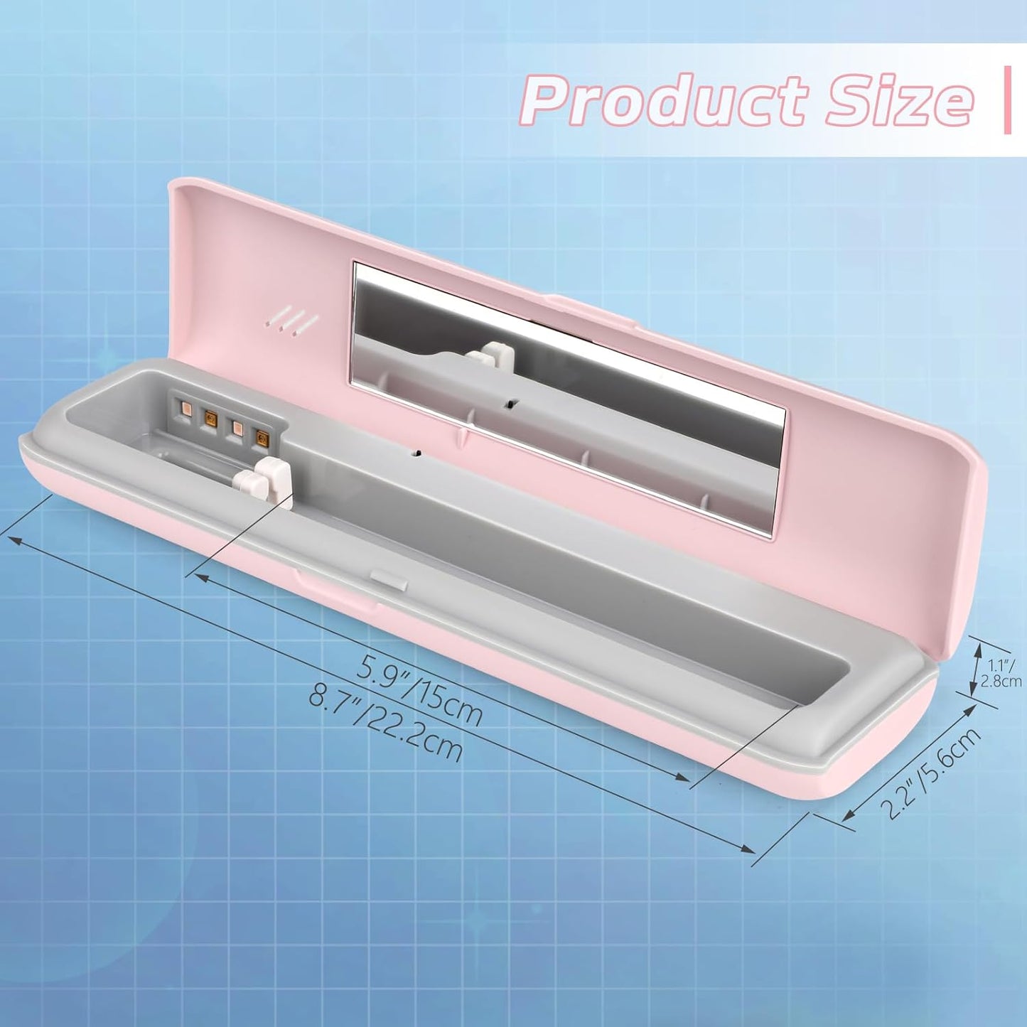 YourMate Toothbrush Sanitizer Case Travel Toothbrush Covers Case for Houshold and Traveling Power by AA Battery or USB-C Pink