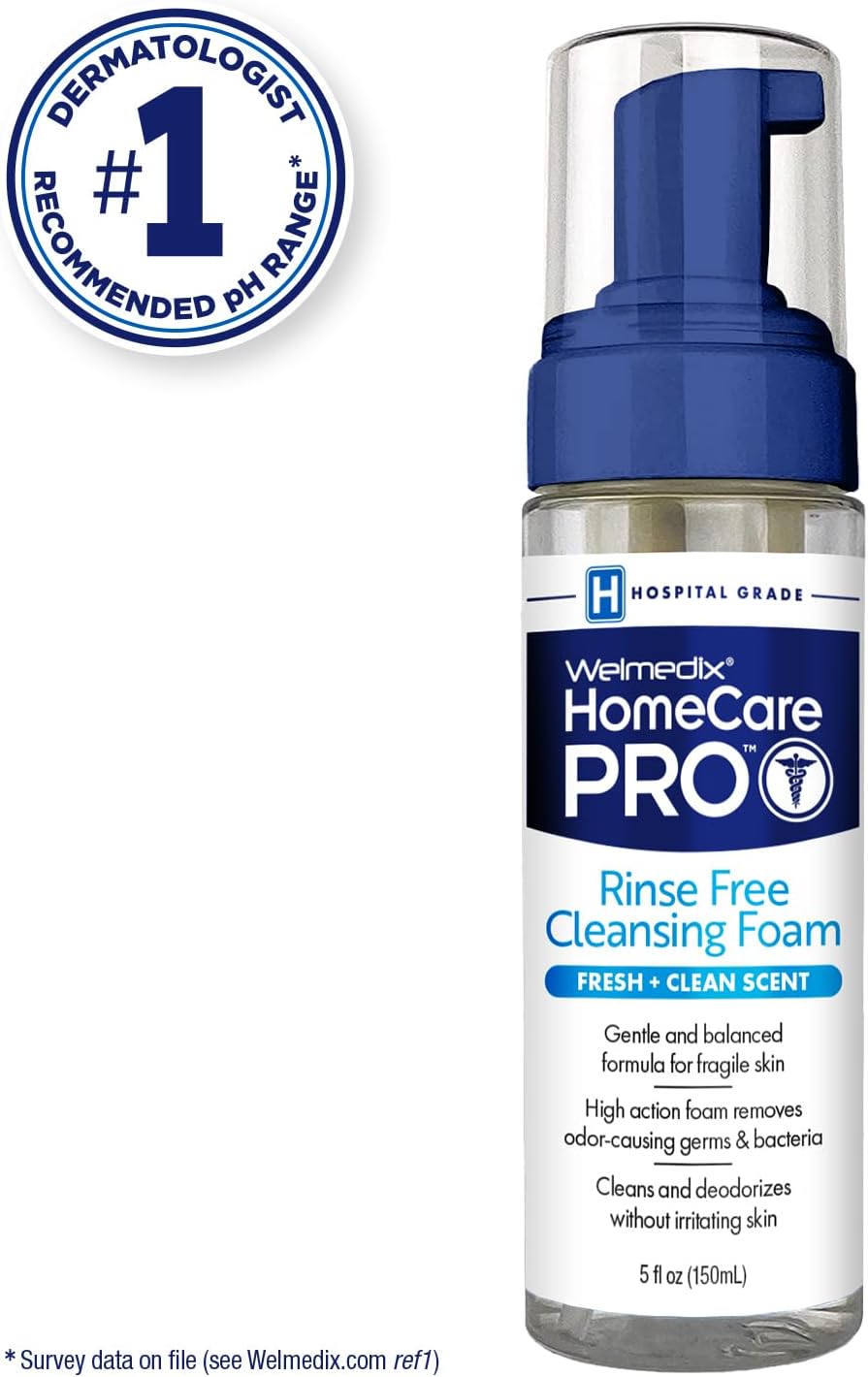 HomeCare PRO No Rinse Body Wash Cleansing Foam, Easier Cleansing for Caregivers Managing Incontinence, Pressure ulcers, bedsores + use with Adult Wipes, Disposable washcloth (5oz)