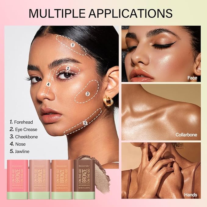 Cream Contour Stick,Multi-Use On The Go Bronzer Stick,Long-lasting Highlight Stick,Glow Bronzer Stick for Face,Lightweight and Blendable Contour Stick for Women (01# Warm Glow)