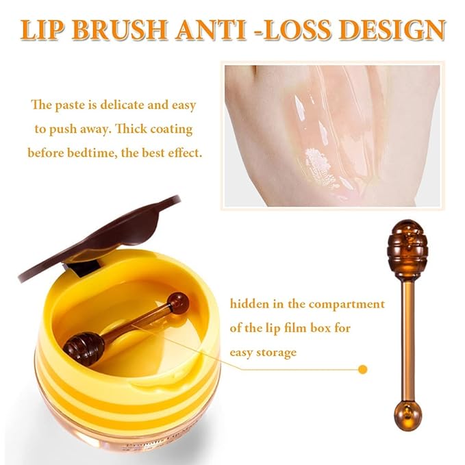 Honey Lip Balm Pot, Propolis Lip Mask, Strawberry Hydrating Propolis Lip Sleeping Mask, Prevent Dry&Cracked, Lip Repair Nourishes the Lip Skin (Honey)