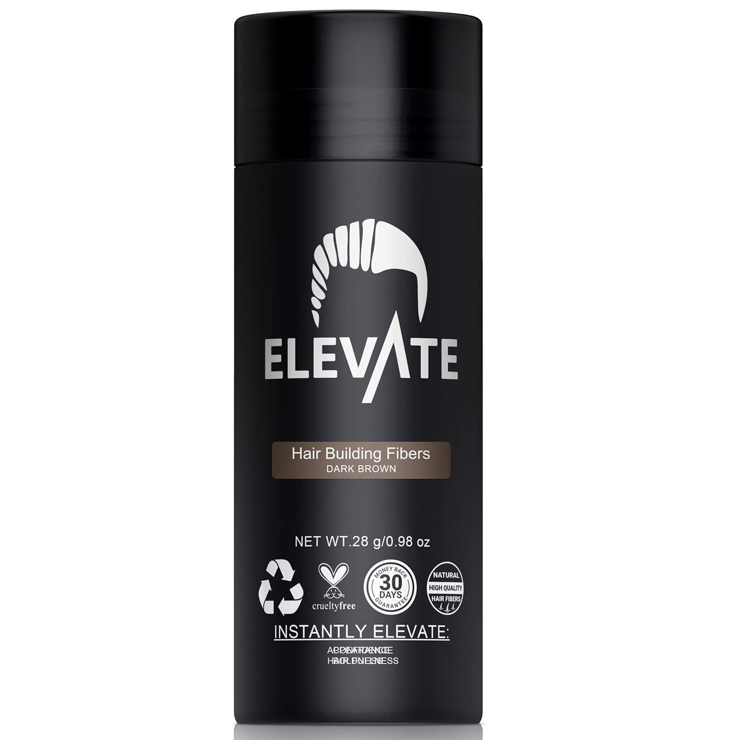 ELEVATE Hair Fibers to Instantly Thicken & Completely Conceal Thinning Balding Areas Loss in 30 Seconds for Men & Women (DARK BROWN) 28g Size - 100% Natural & Undetectable Keratin Fibers