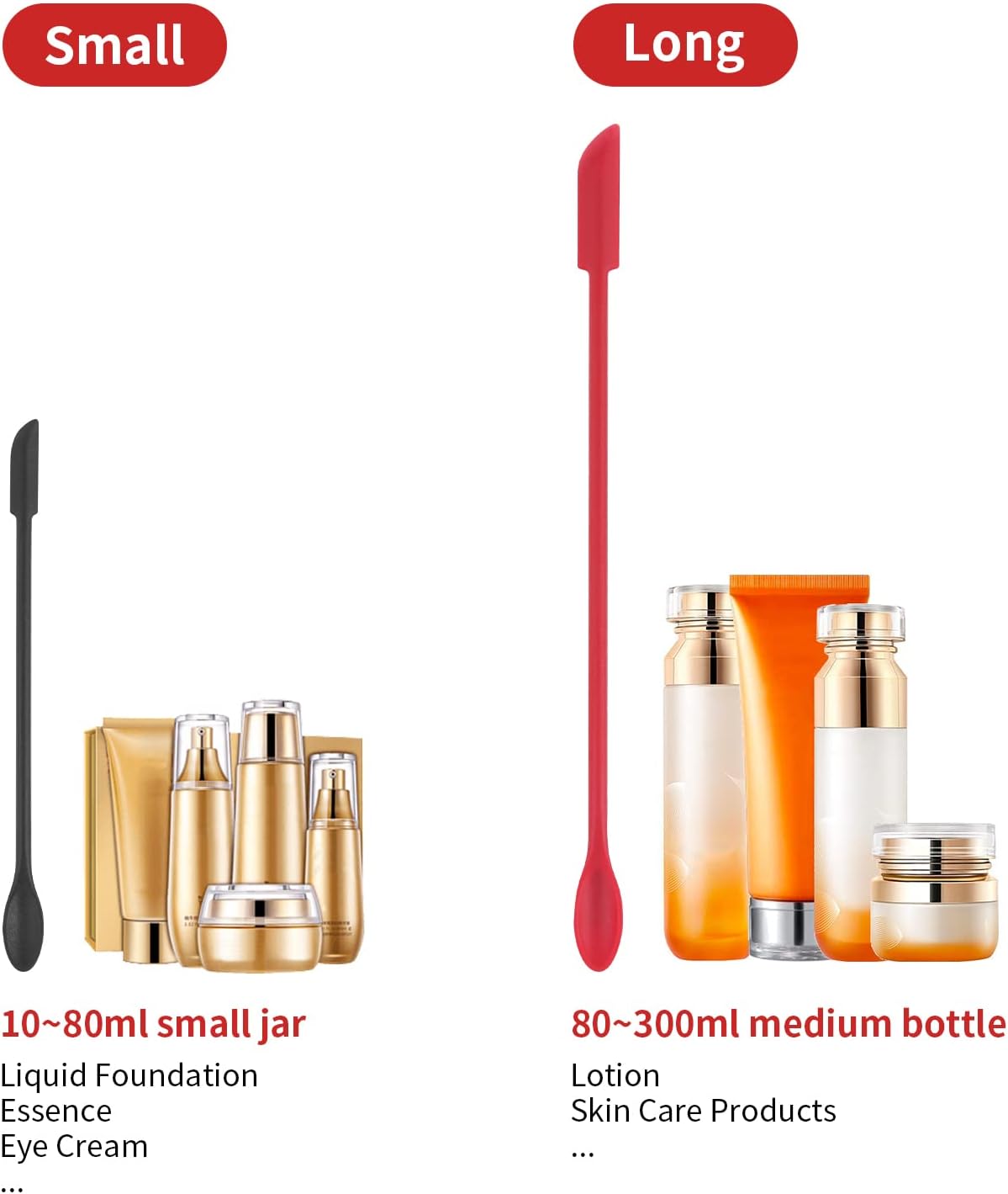 Mini Spatula Silicone Spatula Set - Cuttte 2pcs Small Makeup Scrapers for Cosmetics, Reusable Beauty Tiny Tools, Thin Jar Scraper, Get Last of Makeup Out, Black and Red