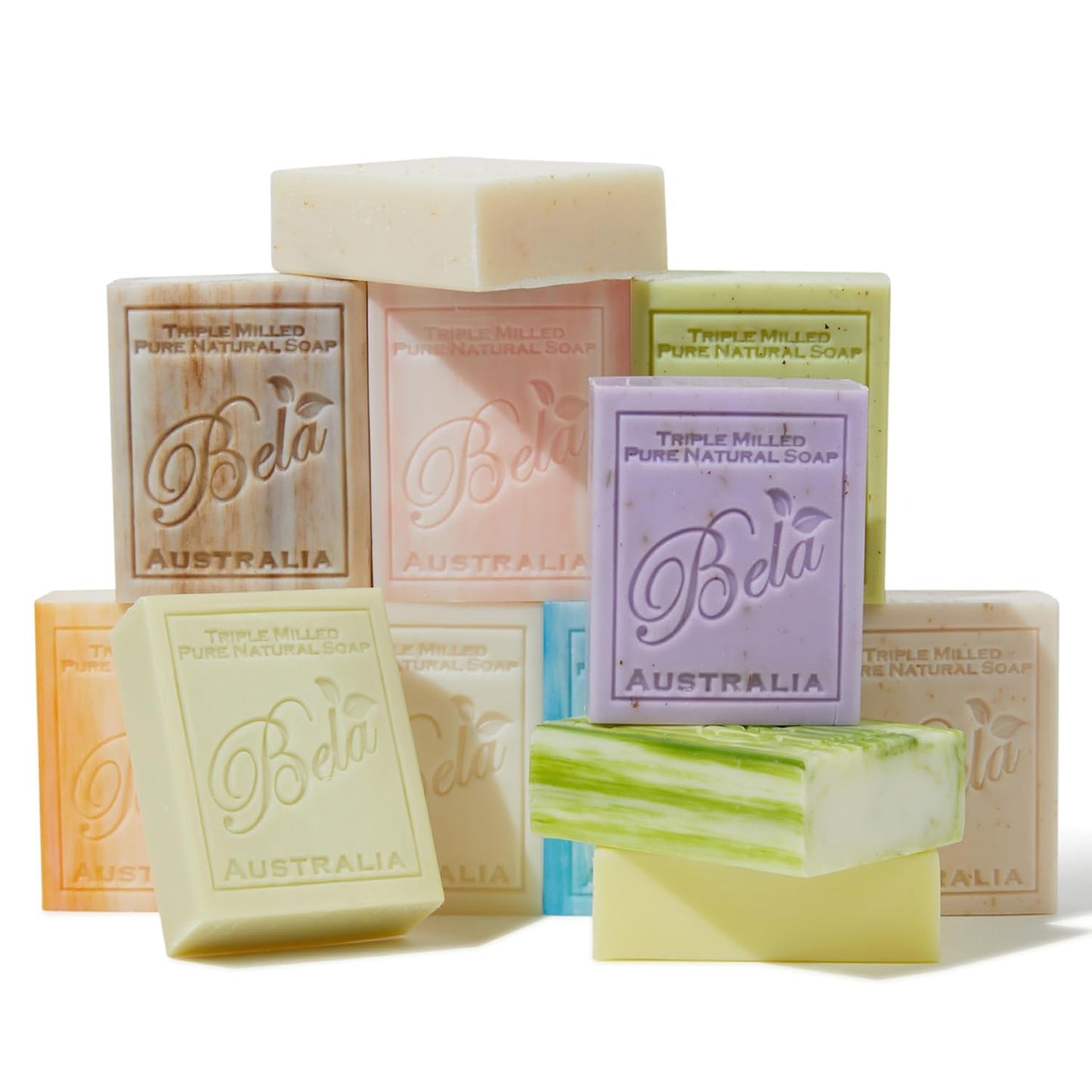 BELA Triple Milled Soap Variety Pack 3.3 OZ Pack of 12, Long Lasting French Triple Milled Bar Soap with Organic Shea Butter, Hand, Face and Body Soap Bar, Made in Australia