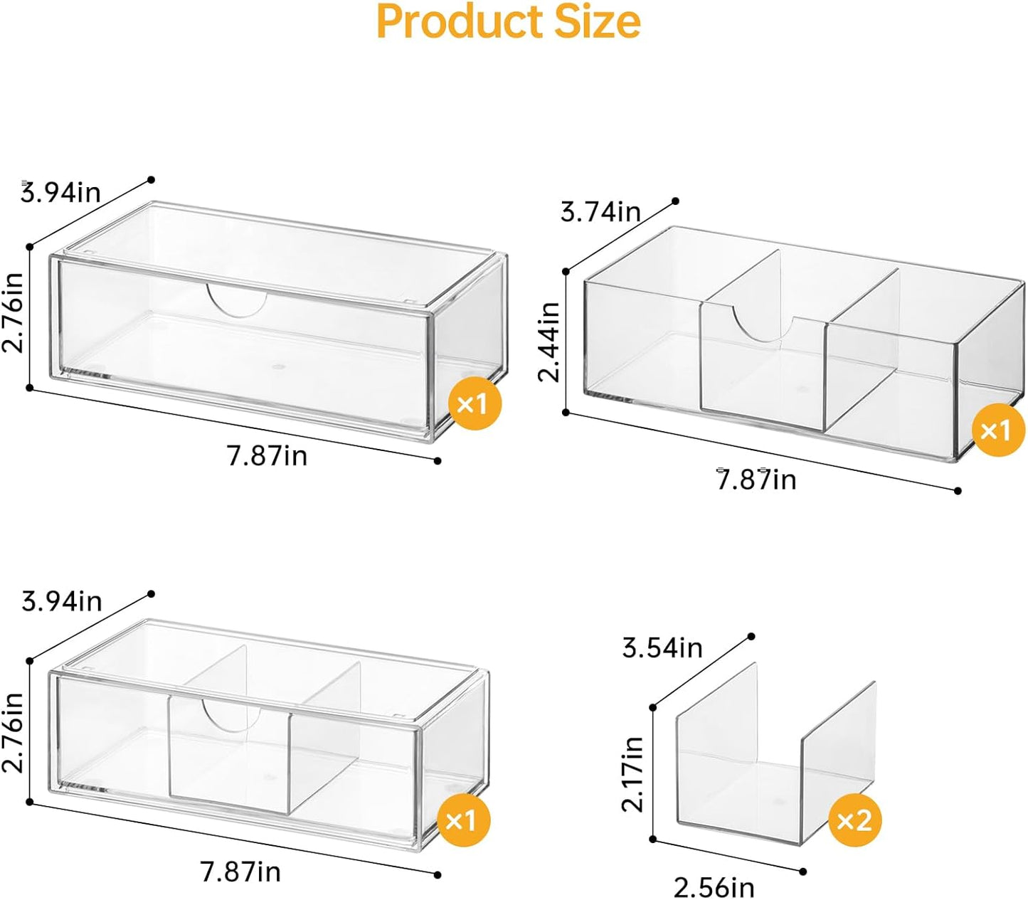 Medicine Cabinet Organizer 3 Pack, Plastic Stackable Storage with 2 Drawers, Bathroom Mirror Cabinet Organizer with Removable Dividers for Wall Cabinet, Vanity, Countertop, Clear