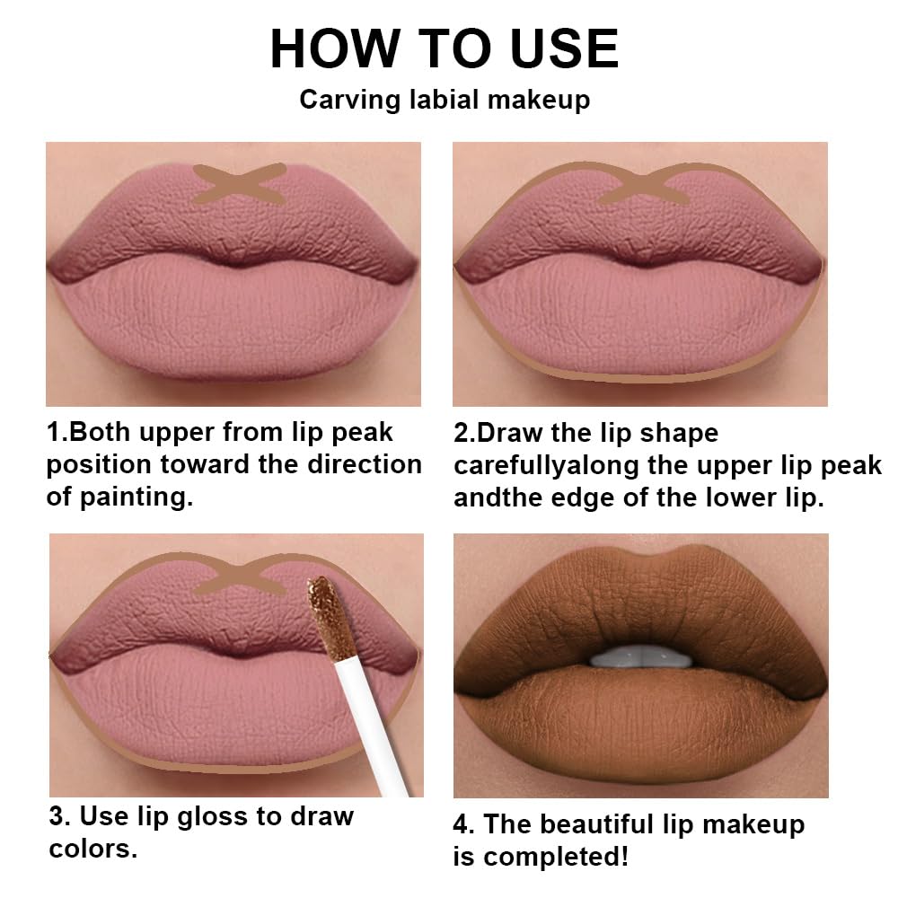 evpct 2Pcs Nude Matte Lip Liner and Lipstick Combo Set for Women, Nude Lip Combo Set Liquid Lips Stick Gloss and Lipliner Stains Set Long Lasting Waterproof, Lips Makeup 24 Hours labiales originales