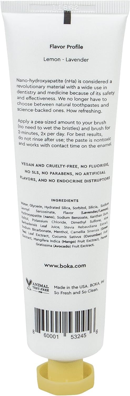 Boka Fluoride Free Toothpaste, Nano Hydroxyapatite Toothpaste, Appropriate for Sensitive Teeth - for Adult, Kids Oral Care - Lemon Lavender Flavor, 4 Fl Oz 1Pk US Manufactured