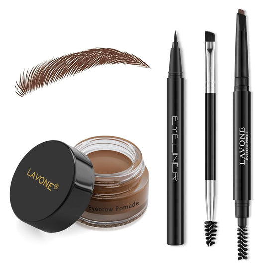 LAVONE Eyebrow Stamp Pencil Kit for Eyebrows Makeup, with Waterproof Eyebrow Pencil, Eyeliner, Eyebrow Pomade, and Dual-ended Eyebrow Brush - Soft Brown