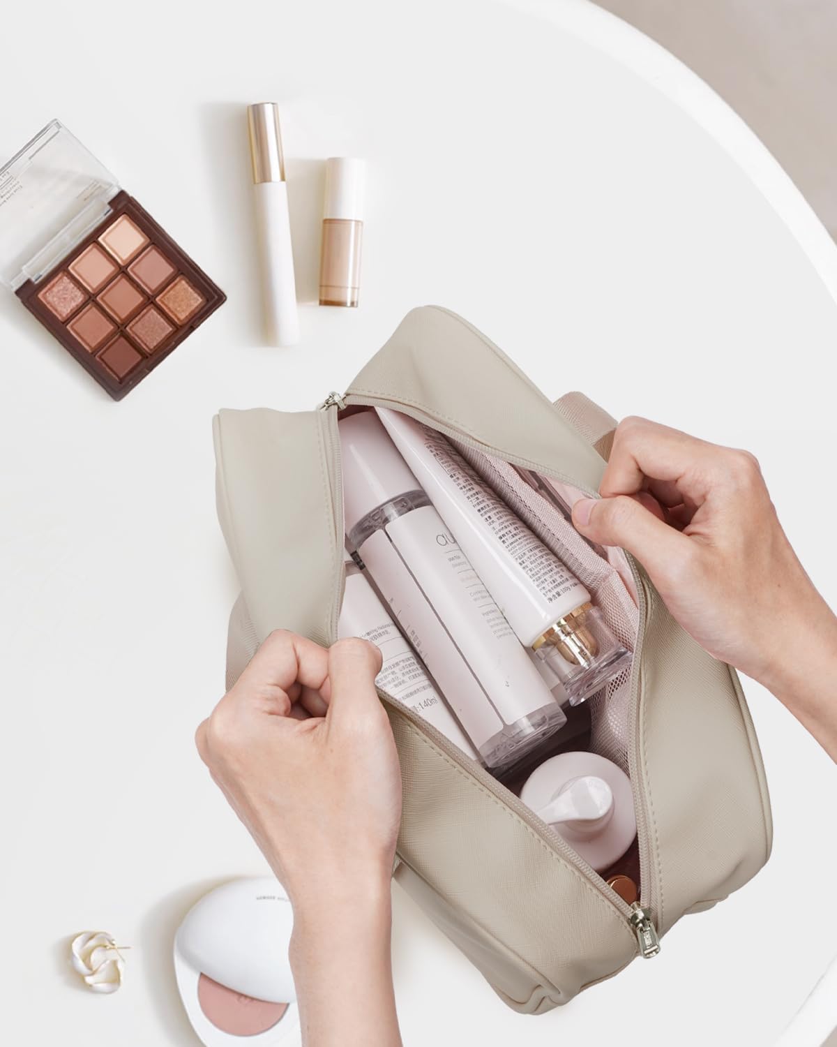 PU Leather Large Travel Toiletry Bag Women Toiletries Bag Skincare Bag Makeup Bag Organizer Make up bag Cosmetic Bag Medicine Bag for Girls (Large, Brown)