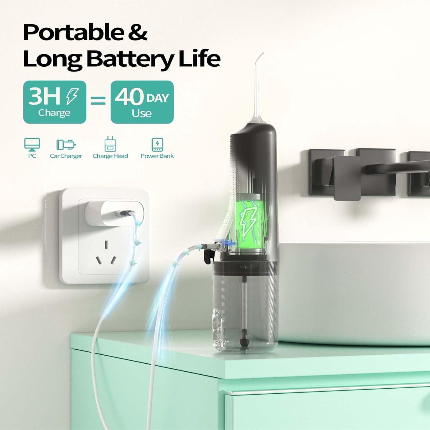 New Water Flosser for Teeth Cleaning, 260ML Portable Cordless Oral Irrigator with DIY Strength, 4 Cleaning Modes, IPX7 Waterproof Rechargeable Water Dental Pick Flosser for Home, Travel