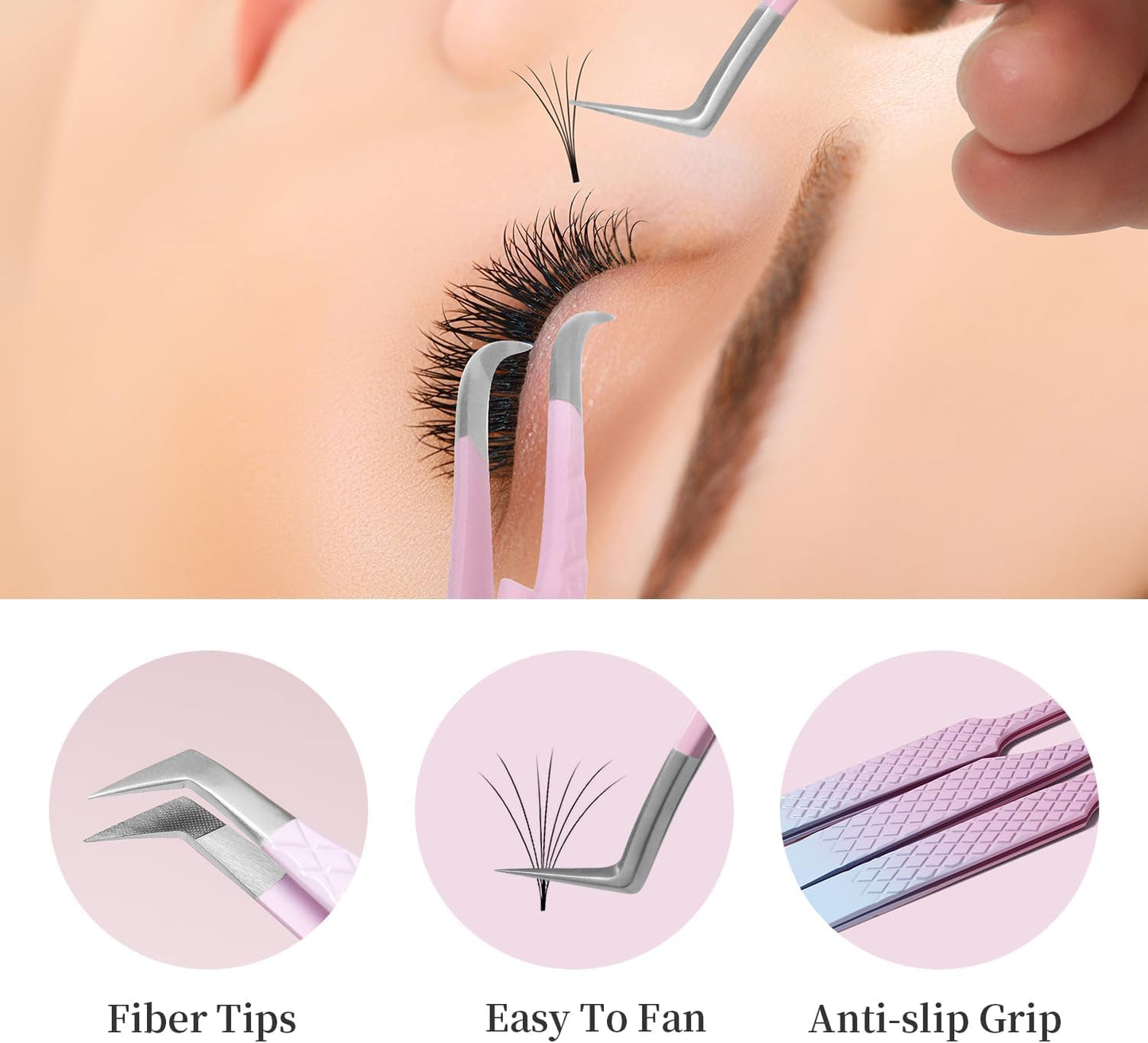 Eyelash Extension Tweezers,Fiber Tip Grip Boot Volume Lash Tweezers,Professional Pointed Lash Extension Tweezers for Easy Lash Application and Removal-F04