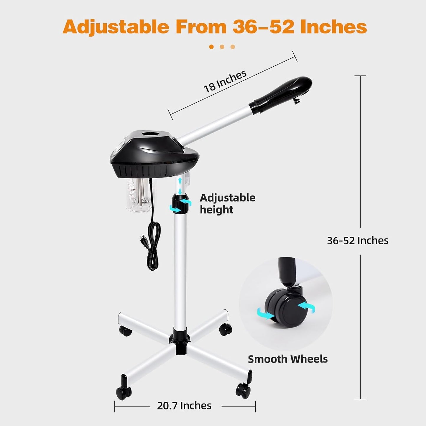 Facial Steamer Professional on Wheels with Time Setting, Estheticians Steamer with More Steam for Deep Cleansing and Hydration, Face Steamer Adjustable Height for Spa, Salon and Home Use