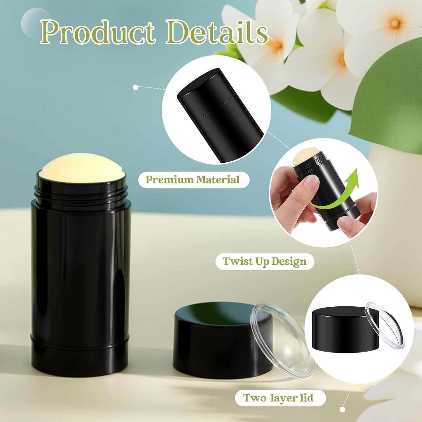 30 Pcs Empty Deodorant Containers Twist up Filling Stick Plastic Deodorant Container Refillable Bottles Bottomfill Round Lip Balm Tubes for Homemade DIY Lipstick Crayon(75 ml,Black)