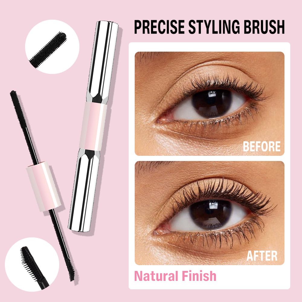 Double-ended Voluminous Waterproof Black Mascara - Buildable Lengthening, Curling & Defining for Dramatic Volume, Smudge-Proof 24H Wear, Cruelty-Free Blackest Black, Vegan
