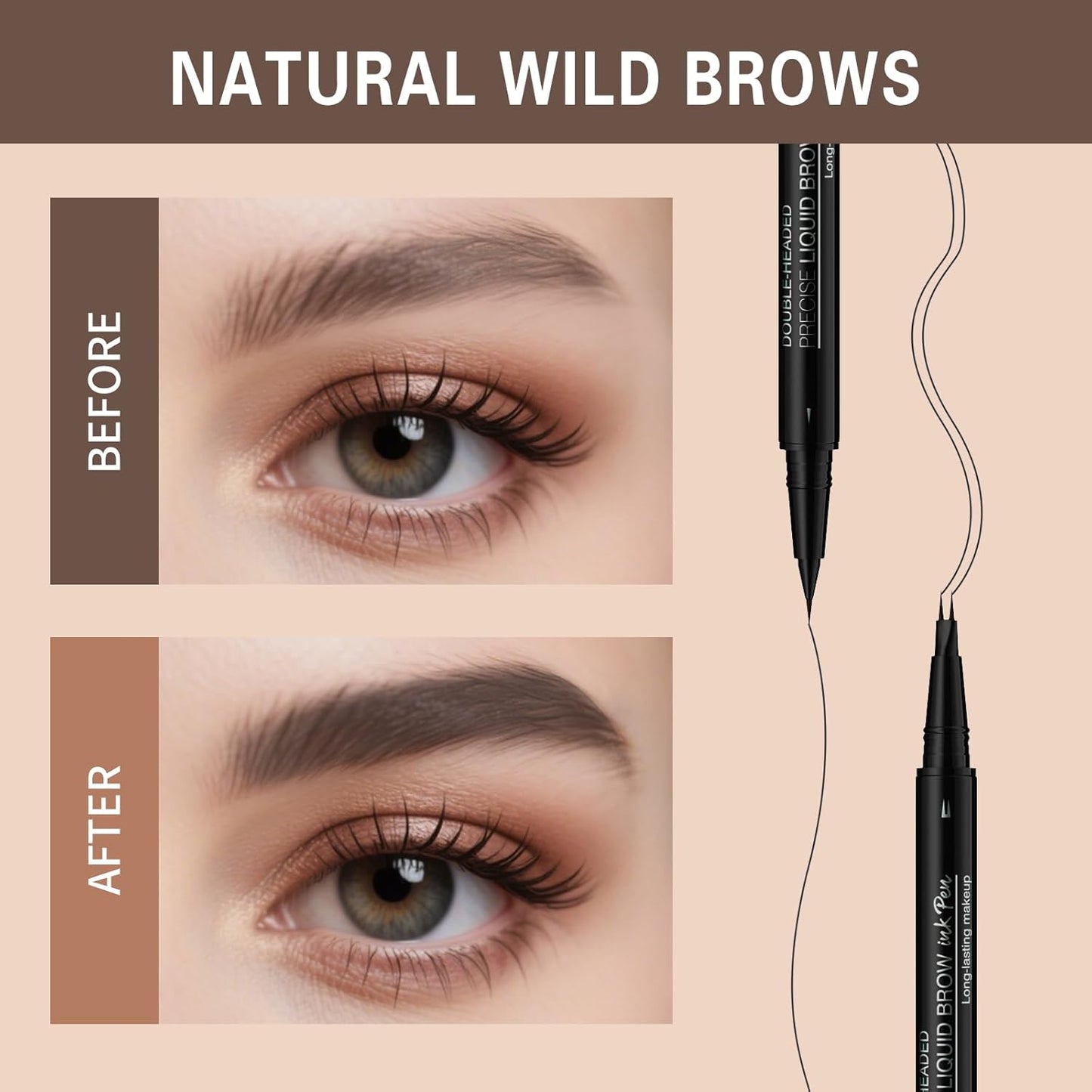 Microblading Eyebrow Pen, Dual-Ended Brow Pencil with 2-Fork-Tip and Precise Brush, Waterproof Longer Lasting Eyebrow Pencil, Microblade Eyebrow Pencil Create Natural Hair-Like Strokes (Dark Brown)