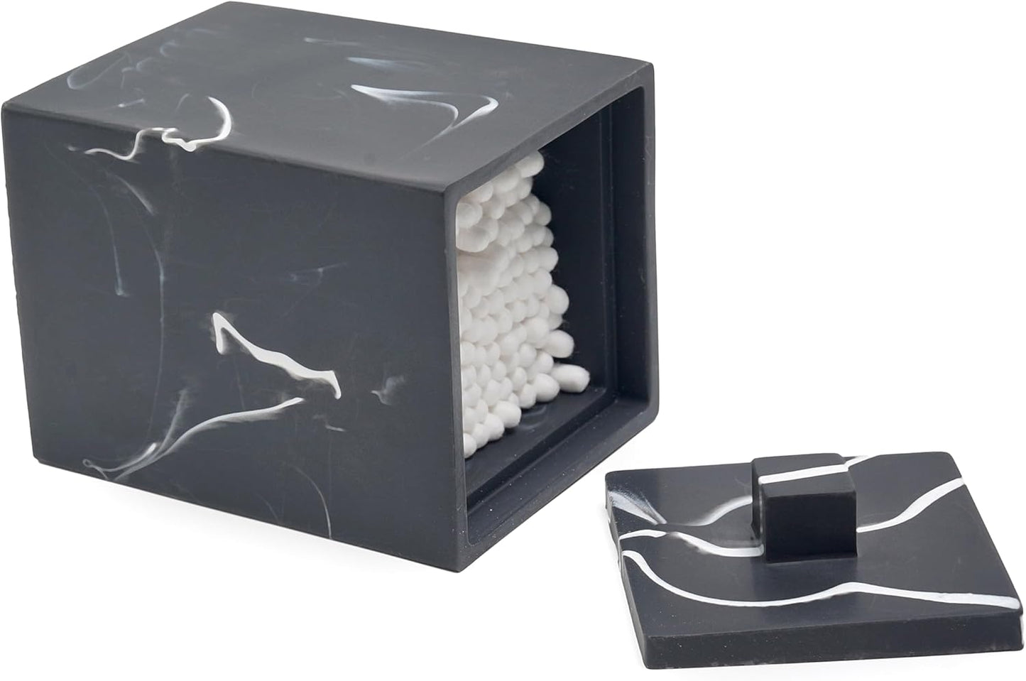 Cotton Swab Canister with Lid, Resin Qtip Holder Bathroom Containers Canister Cotton Ball Organizer, for Jewelry Necklace Ring Earring Storage jar Gift Case (Matte Ink Black)