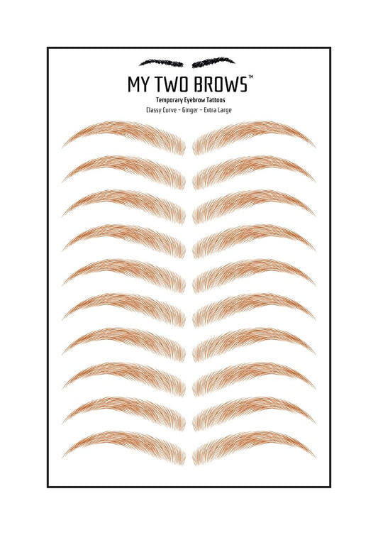 (10 pairs) Ginger Temporary Eyebrow Tattoo - Extra Large Size - Waterproof & Smudgeproof - Classy Curve Style Eyebrow Stickers - Sheet Lasts up to 30 Days - Won't Work on Existing Brows