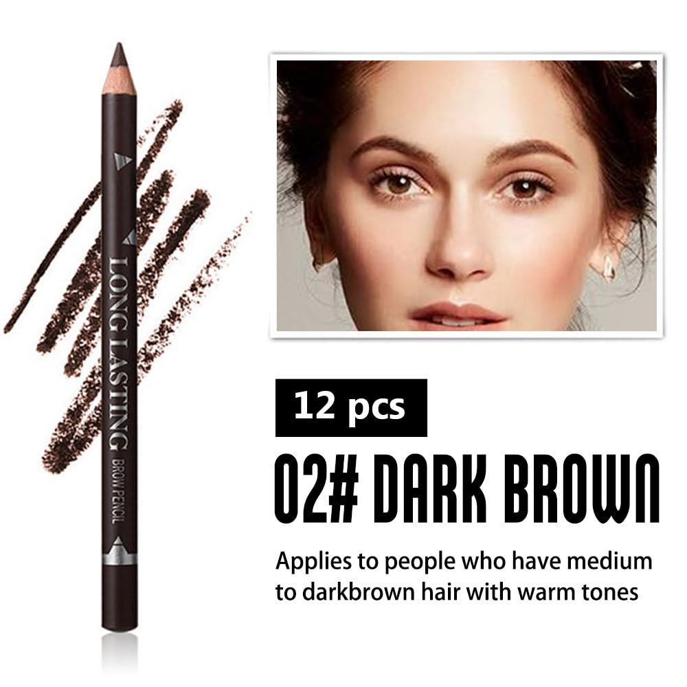 12Pcs Eyebrow Pencils for Women, Wooden Hard-Core Dark Brown Eyebrow and Eyeliner Pencil, Long Lasting Waterproof and Sweat-Proof,Beginner Makeup Brow Pencil,Create a Natural Eye Brow Makeup