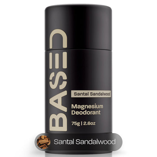 BASED Performance Deodorant For Men, All Day Odor Protection, Aluminum Free with Magnesium, Beeswax & Shea Butter, 100% Paraben, Sulfate, Phthalate Free, Naturally-Derived Santal Sandalwood Scent