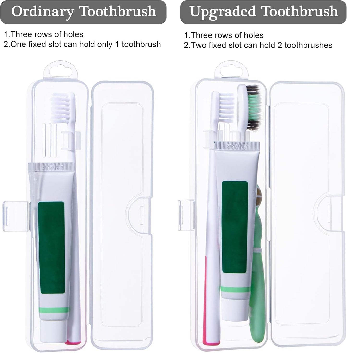 Toothbrush Travel Case 2 Pack, Clear Toothbrush Case Holder Travel Size Plastic Toothbrush Holder Toothpaste Storage Container Portable for Traveling, 7.87 x 2.36x 1.18”