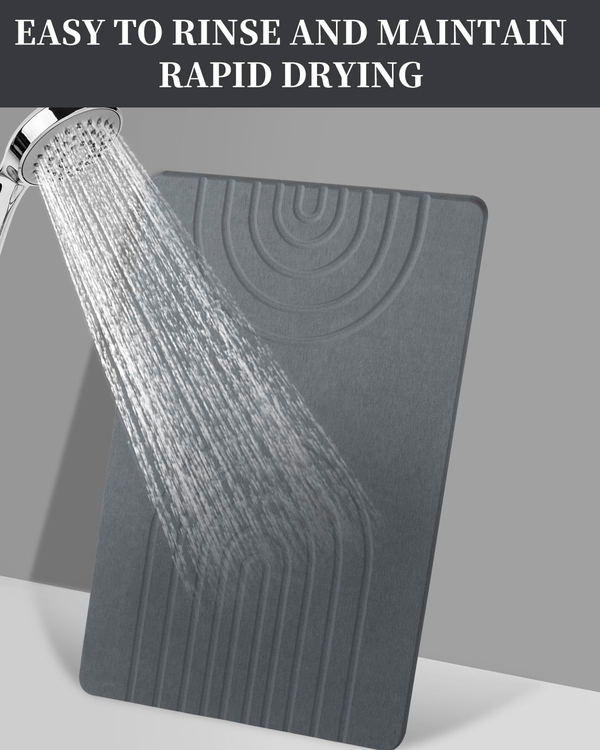 Stone Bath Mat 24"x16" - Diatomaceous Earth Shower Mat, Quick Dry, Anti-Slip, Modern Design with Bonus Non-Slip Pad - Perfect for Home Safety and Style,Gray,Straight