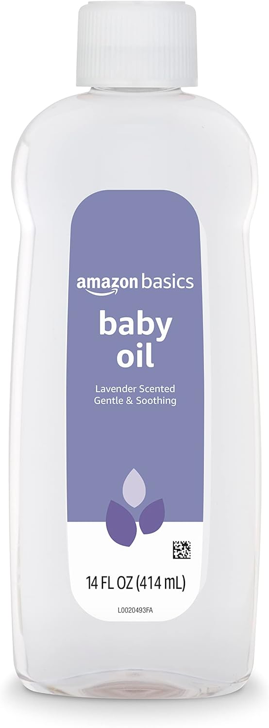 Amazon Basics Baby Oil, Lavender Scented, 14 Fl Oz (Pack of 4) (Previously Solimo)