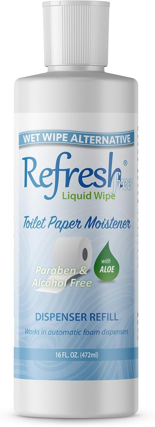 Refresh Liquid Wipe Free: Toilet Paper Foam Dispenser Refill for Sensitive Skin. Eco-Friendly Flushable Wet Wipe Alternative with Witch Hazel and Aloe. 16 oz Refill (1 Pack)