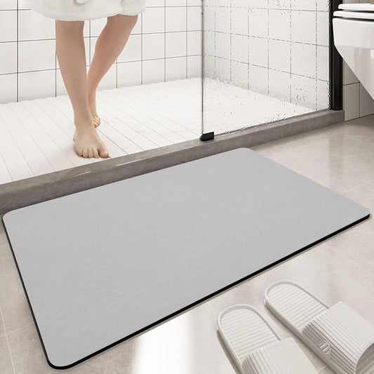 Diatomaceous Earth Bath mat Bathroom Rugs Super Absorbent Quick Dry Non Slip Bath Mat Thin Bathroom Floor Mats Fit Under Door-Shower Rug for in Front of Bathtub Shower, Grey, 15.7"*23.6"
