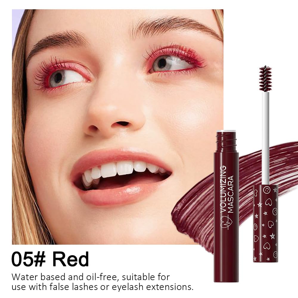 Colored Mascara for Eyelashes Set,Colorful Waterproof Mascara for eyelashes Long lasting Charming Voluminous for Women Halloween Eye Makeup (1Pcs 05#Red, F)