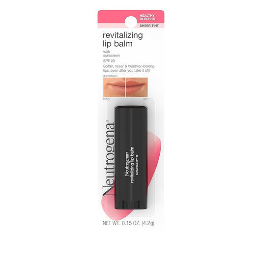 Neutrogena Revitalizing and Moisturizing Tinted Lip Balm with Sun Protective Broad Spectrum SPF 20 Sunscreen, Lip Soothing Balm with a Sheer Tint in Color Healthy Blush 20, .15 oz