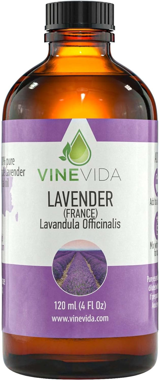 VINEVIDA Lavender France Undiluted Essential Oil 4 oz - Pure, Natural, and Raw Lavender Oil for DIY Candle Scents and Soap Making - Safe for Skin - Vegan and Cruelty Free