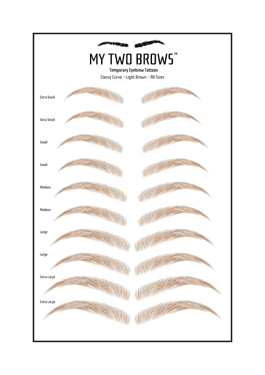 (10 pairs) Light Brown Temporary Eyebrow Tattoo - Large Size - Waterproof & Smudgeproof - Classy Curve Style Eyebrow Stickers - Sheet Lasts up to 30 Days - Won't Work on Existing Brows