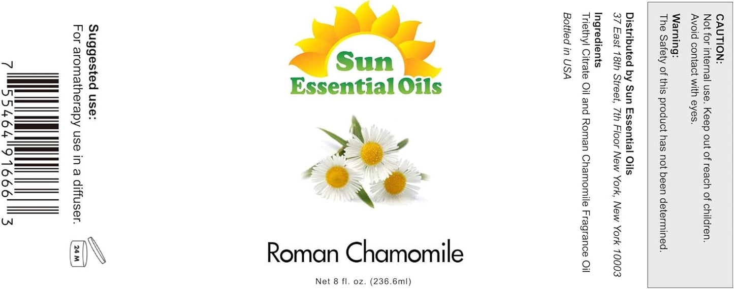 Sun Essential Oils - Roman Chamomile Essential Oil (8 oz) for Diffuser, Skin, Body, Face, Aromatherapy Massage & Humidifier, Scent for Soap, Candle, Shampoo & Lotion Making at Home