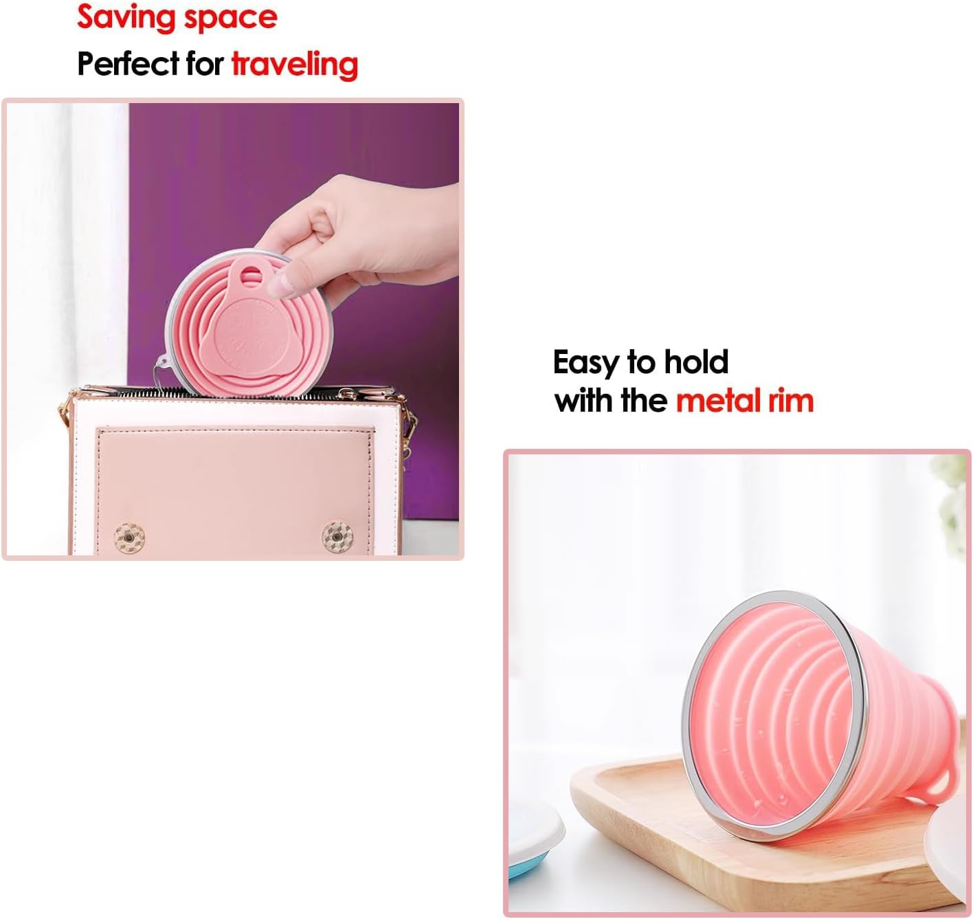 Silicone Collapsible Cups for Camping Travel,Small Portable Backpacking Camping Cup for Outdoor,Reusable Drinking Cup with Scale,270ml(Pink)