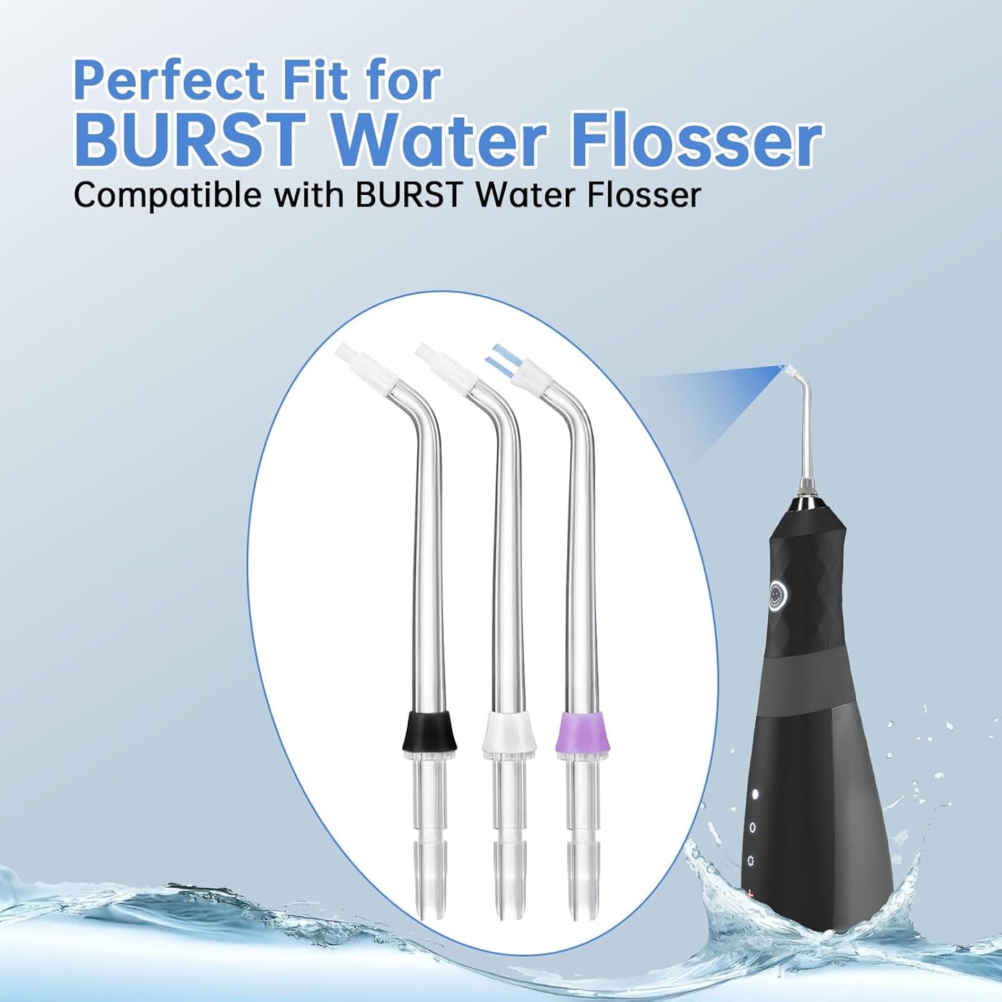 3 Pack Replacement Tips Compatible with BURST Electric Water Flosser, Water Flosser Replacement Heads for Burst Replacement Parts