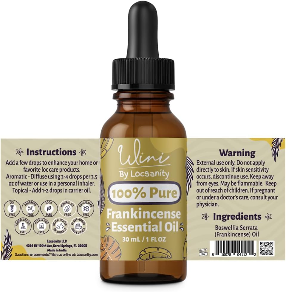 Wini by Locsanity Frankincense Essential Oil with Glass Dropper | 100% Pure & Natural Frankincense Diffuser Oil | Premium Grade Essential Oils for Skin Care, Aromatherapy, Hair & Scalp, Massage | 30ml