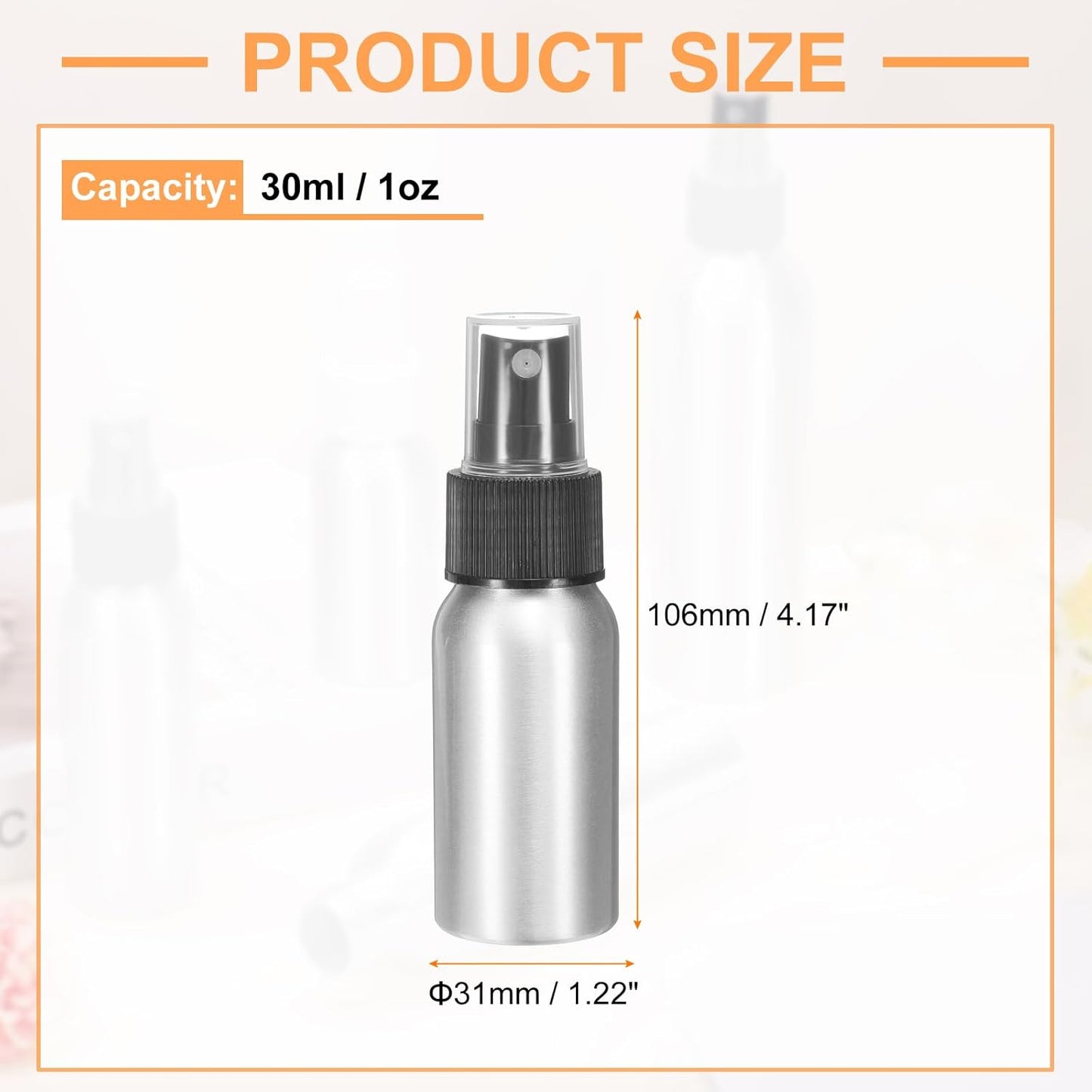 HARFINGTON 5pcs Aluminum Fine Mist Spray Bottles 30ml/1oz Metal Small Liquid Alcohol Refillable Travel Container with Black Plastic Nozzle Cap for Perfume Skincare Cosmetic Storage Bottle